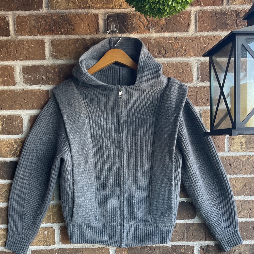 Isabel Marant Merino Wool-Cashmere Gray Hooded Women's Sweater